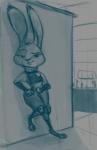 anthro bulletproof_vest clothed clothing dreamworks_smirk eyebrows female half-closed_eyes leaning leaning_backward narrowed_eyes police police_uniform raised_eyebrow smile smirk solo toeless_legwear uniform bluedouble disney zootopia judy_hopps lagomorph leporid mammal rabbit 2018 hi_res monochrome