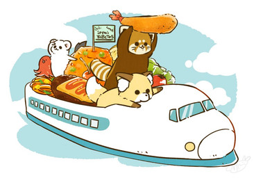 ambiguous_gender biped brown_body brown_fur chibi dot_eyes feral food fur group simple_eyes sitting text train vehicle white_body white_fur shi_nominmin ailurid canid canine fox mammal mustelid musteline red_panda stoat true_musteline weasel 2019
