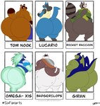 anthro big_butt blue_body brown_body brown_fur bubble_butt butt cybernetics electricity eye_patch eyewear fur green_body group huge_butt hyper hyper_butt jagged_mouth machine male obese obese_anthro obese_male overweight overweight_anthro overweight_male rear_view snout tail thick_thighs wings megacoolbear_(artist) animal_crossing capcom cartoon_network dragon_ball guardians_of_the_galaxy mao_mao:_heroes_of_pure_heart marvel mega_man_(series) mythology nintendo pokemon six_fanarts_challenge badgerclops giran omega-xis rocket_raccoon tom_nook_(animal_crossing) alien badger canid canine cyborg dragon electricity_creature elemental_creature em_being generation_4_pokemon giras humanoid lucario mammal mustelid musteline mythological_creature mythological_scalie pokemon_(species) procyonid raccoon raccoon_dog scalie tanuki 2022 digital_drawing_(artwork) digital_media_(artwork) hi_res meme