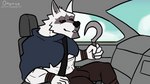 abs anthro barazoku bedroom_eyes big_bulge big_muscles big_pecs biped black_nose black_sclera bottomwear bouncing_bulge bouncing_pecs bulge cape car car_interior car_seat cheek_tuft clothed clothing cloud driving ears_up erect_nipples facial_tuft first_person_view fur genital_outline glistening glistening_body glistening_nipples glistening_pecs grey_body grey_fur huge_pecs inside_car inside_vehicle jiggle_physics jiggling looking_at_viewer male manly motor_vehicle muscular muscular_anthro muscular_male narrowed_eyes neck_tuft nipples pants pecs red_eyes scared seatbelt seductive sickle simple_background sitting smile snout solo startled teeth text topwear torn_clothing tuft vehicle wristband omyurice dreamworks puss_in_boots_(franchise) death_(puss_in_boots) canid canine canis mammal wolf 16:9 2023 2d_animation animated artist_name colored digital_media_(artwork) flat_colors frame_by_frame hi_res loop portrait short_playtime url widescreen