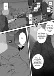 anthro black_and_white canid canine canis clothing comic cotton_(artist) dialogue domestic_dog english_text fur greyscale male mammal monochrome natsume_(tooboe_bookmark) nitobe text tooboe_bookmark