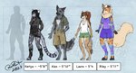 anthro belt big_tail black_hair blue_eyes boots bottomwear breasts brown_body brown_eyes brown_fur brown_hair button_down clothed clothing coat eyewear female footwear fur glasses green_eyes grey_body grey_fur group hair leggings legwear leotard male markings open_clothing open_shirt open_topwear orange_body orange_fur pants shirt shoes shorts spots standing straps tail text topwear blokfort nintendo pokemon alex_(helinon) laura_(helinon) neriya_(helinon) arcanine australian_shepherd canid canine canis coyote domestic_dog felid feline generation_1_pokemon german_shepherd herding_dog hybrid mammal pantherine pastoral_dog pokemon_(species) sheepdog snow_leopard 2023 english_text model_sheet