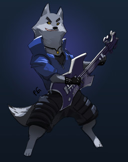 anthro clothed clothing electric_guitar fingerless_gloves gloves guitar handwear jewelry male musical_instrument necklace playing_guitar playing_music plucked_string_instrument solo string_instrument purpleground02 armello league_of_geeks thane_(armello) canid canine canis mammal wolf 2017 hi_res