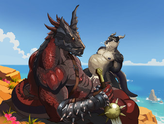abdominal_bulge accessories_only anthro armor bodily_fluids clothing cum cum_from_mouth cum_in_mouth cum_inside cum_vomit drooling duo ejaculation gauntlets genital_fluids genitals gloves handwear headgear helmet holding_melee_weapon holding_object holding_sword holding_weapon inflated_belly inflation looking_pleasured male male/male melee_weapon muscular nude open_mouth penetration penis questionable_consent restrained_arms saliva scales sea sitting size_difference slit_penetration slit_play sword vein veiny_penis water weapon yellow_eyes isaaac_owo baldur's_gate baldur's_gate_3 larian_studios mythology the_dark_urge_(baldur's_gate) dragon kobold mythological_creature mythological_scalie scalie