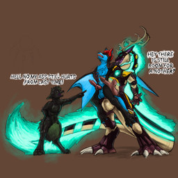 anal anal_penetration animal_genitalia anthro antlers canine_genitalia claws cybernetics fangs fur genitals glowing glowing_body glowing_eyes glowing_fur group horn machine male male/male markings multi_genitalia penetration penile penile_penetration penis_in_ass size_difference standing teeth text toe_claws trio winged_arms wings deckarddragoon mythology deckard_dragoon ghostfox canid canine canis cyborg dragon fox mammal mythological_canine mythological_creature mythological_scalie scalie vampire werecanid werecanine werecreature werewolf wolf 1:1