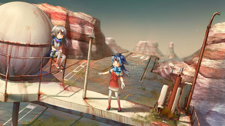 aircraft_carrier blue_hair bottomwear clothing duo feathers female grey_hair hair legwear moss multicolored_bottomwear multicolored_clothing multicolored_legwear multicolored_skirt pantyhose pencil_skirt plant pleated_skirt railing red_bottomwear red_clothing red_legwear red_pantyhose red_skirt red_topwear red_vest ruins rust ship sitting sitting_on_railing skirt standing tail tail_feathers topwear two_tone_bottomwear two_tone_clothing two_tone_legwear two_tone_pantyhose two_tone_skirt vehicle vest warship watercraft white_bottomwear white_clothing white_legwear white_pantyhose white_skirt young corpsmanwelt kemono_friends passenger_pigeon_(kemono_friends) rock_dove_(kemono_friends) animal_humanoid avian avian_humanoid bird bird_humanoid columbid columbid_humanoid humanoid pigeon_humanoid 16:9 4k absurd_res hi_res widescreen