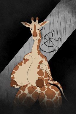 big_breasts breasts female hand_on_breast holding_breast horn huge_breasts hyper hyper_breasts long_neck looking_down nipples nude raining smoke solo tail thick_thighs wide_hips signum-factorem giraffe giraffid mammal 2:3 absurd_res colored hi_res