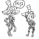 anthro clothing hat headgear headwear machine male mechanical_body nude prosthetic solo speech_bubble top_hat wahlgo arcane_(tv_series) league_of_legends riot_games teamfight_tactics tencent smeech_(arcane) yordle 1:1 black_and_white monochrome sketch