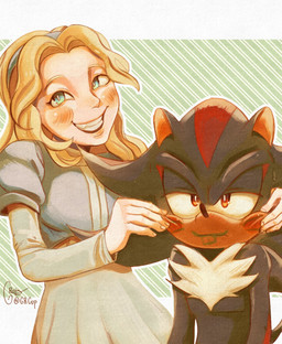 anthro blonde_hair blush bodily_fluids cheek_pinch cheek_spots chest_tuft clothed clothing duo female fully_clothed fur hair half-closed_eyes male male/female marker multicolored_body multicolored_fur narrowed_eyes serious_face simple_background smile sweat sweatdrop tuft young gr_cup sega sonic_the_hedgehog_(series) maria_robotnik shadow_the_hedgehog eulipotyphlan hedgehog human mammal hi_res signature