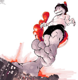 4_toes anthro barefoot black_clothing black_eyes bottomwear building city city_destruction clothed clothing destruction feet fingers foot_fetish foot_focus foot_play giga grey_body grin headgear humanoid_feet macro male paws plantigrade shorts simple_background slightly_chubby smile soles solo stomping tail toes topless trampling underfoot white_background white_body jibjoblemeza mammal murid murine rat rodent digital_media_(artwork)