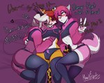 anthro clothing erection femboy group horn kurtis_(harucat) male male/male pax_(harucat) trio wide_hips harucat meme_clothing paggi_outfit harucat_(harucat) canid canine canis demon domestic_cat felid feline felis humanoid mammal wolf 5:4 hi_res meme