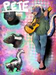 anthro barefoot bottomwear clothed clothing feet feral guitar male musical_instrument pants plucked_string_instrument solo string_instrument kinkykenku mammal mephitid skunk 3:4 digital_media_(artwork) digital_painting_(artwork) full-length_portrait hi_res model_sheet portrait