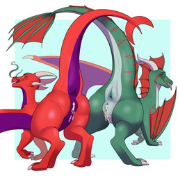 after_sex anus ass_to_ass belly big_butt blush bodily_fluids butt claws clitoris cum cum_drip cum_from_vagina cum_in_vagina cum_inside cum_on_vulva dripping duo eye_scar facial_scar feet female feral fin genital_fluids genitals green_anus green_eyes green_vulva hip_to_hip horn inviting looking_at_viewer looking_back markings mint_body multicolored_body open_mouth open_smile orange_eyes pink_tongue presenting presenting_anus presenting_cum_inside presenting_hindquarters presenting_vulva purple_anus purple_belly purple_vulva raised_tail rear_view red_body scale_markings scales scar seductive side_by_side simple_background smile smirk smoke smoke_from_mouth smoke_from_nose tail tail_anus tail_fin take_your_pick teeth thick_thighs toe_claws tongue two_tone_body vulva white_belly wide_hips wings riboo european_mythology mythology alexandra_fay amynta_emms dragon mythological_creature mythological_scalie scalie sea_wyvern western_dragon wyvern 1:1 hi_res