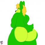 ambiguous_gender anthro big_butt butt eyes_closed fur green_body green_fur nude rear_view simple_background smile solo white_body white_fur theskunkwolfden the_dreamstone rufus_(the_dreamstone) mammal noop 1:1 hi_res