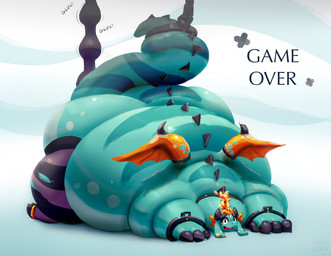 ambiguous_anthro ambiguous_gender anthro back_stripes back_wings belly big_belly big_tail biped black_claws black_horn black_text bound claws clothing cuff_(restraint) fat_arms fat_neck female floppy_ears game_over gameplay_mechanics green_body green_stripes horn hose hose_in_butt hose_inflation huge_belly huge_tail huge_thighs hyper hyper_belly hyper_inflation hyper_tail hyper_thighs inflation legwear liquid_inflation looking_at_viewer membrane_(anatomy) membranous_wings obese obese_ambiguous obese_anthro orange_membrane orange_wings overweight overweight_ambiguous overweight_anthro restrained_arms restrained_tail restraints shackled shackles snout solo sound_effects stockings stripes tail tail_restraint text thick_tail thick_thighs torn_clothing torn_legwear torn_stockings water_inflation wings miluinaoxie mythology dragon mythological_creature mythological_scalie scalie english_description english_text hi_res