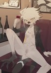absurd_res alcohol anthro areola avian beverage biped bottomless breasts clothed clothing detailed_background drunk female fur genitals hi_res kaltespur looking_at_viewer lorenzo_(royluna) nipples pussy small_breasts solo substance_intoxication tan_body yellow_eyes