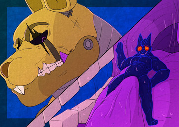 black_sclera blue_body blue_fur bodily_fluids clenched_teeth eye_scar facial_scar fur internal machine male male_pred micro oral_vore purple_eyes saliva scar scratches size_difference teeth tongue vore yellow_body nastybluepal five_nights_at_freddy's five_nights_at_freddy's_3 scottgames springtrap_(fnaf) animatronic lagomorph leporid mammal rabbit robot