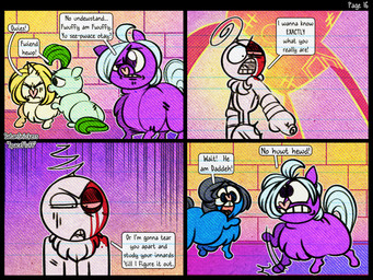 1_horn ambiguous_gender ambiguous_humanoid anus baby_talk blonde_hair blood bloodshot_eyes bodily_fluids bruised bruised_eye clothed clothed_humanoid clothing dialogue feral fur green_body green_fur green_hair green_tail hair horn pink_body pink_fur spiral_horn tail text white_hair white_tail yellow_body yellow_fur young young_feral spacefluff fluffy_pony fluffy_pony_(species) humanoid mammal 2023 4:3 comic digital_media_(artwork) english_text hi_res