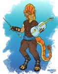 anthro armor boots bowed_string_instrument clothed clothing ear_piercing ear_ring fantasy footwear gauntlets gloves handwear jewelry leather leather_armor male male_anthro musical_instrument piercing plated_scales ring_piercing shoes solo string_instrument violin violin_bow yellow_eyes maxner12 fantasy_creature kobold scalie absurd_res hi_res