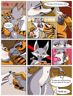 anthro anus areola bite blush bodily_fluids breast_grab breasts butt clenched_teeth clitoris dialogue duo eyes_closed female female/female finger_in_mouth fingers fur genitals grey_body grey_fur half-closed_eyes hand_on_breast hand_on_butt looking_pleasured narrowed_eyes navel nipple_bite nipple_fetish nipple_play nipples nude open_mouth orange_body smile speech_bubble spread_vulva spreading standing stripes sweat sweatdrop tail teeth text tongue vulva bronybran dreamworks kung_fu_panda master_tigress zhen_(kung_fu_panda) canid canine corsac_fox felid fox mammal pantherine tiger true_fox absurd_res comic digital_media_(artwork) english_text hi_res