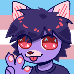 ambiguous_gender anthro bangs blep claws clothed clothing front_view fully_clothed fur gesture hair hand_gesture happy humanoid_hands lgbt_pride looking_at_viewer pink_inner_ear pink_tongue pride_color_background pride_colors purple_body purple_fur red_eyes short_hair simple_background smile solo tongue tongue_out toony transgender_pride_colors v_sign conditional_dnp furward_thinker lgbt_pride_month furward_thinker_(character) domestic_cat felid feline felis mammal 2026 bust_portrait cel_shading colored digital_drawing_(artwork) digital_media_(artwork) icon portrait shaded trans_(lore) trans_man_(lore)