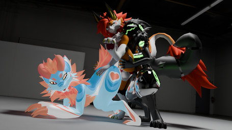 anal anal_penetration animal_genitalia animal_penis anthro armor balls biped blue_body body_hair breastplate butt c.a.m. canine_genitalia canine_penis chest_fur chest_hair chest_tuft chrome chrome_body claws cybernetics digitigrade erection fingers fluffy fluffy_ears fluffy_hair fluffy_neck_fur fluffy_tail fur genitals glowing glowing_body glowing_eyes green_body green_eyes grey_body grey_fur grey_hair group group_sex hair horn knot knotted_penis machine male male/male male_penetrated male_penetrating male_penetrating_male markings metal metallic_body military multicolored_body multicolored_fur multicolored_hair neck_tuft nude orange_body penetration penile penis prosthetic protogen_armor protogen_face protogen_visor protogenized red_body red_eyes red_hair robotic screen screen_face sex smile soldier special_forces tail tail_tuft threesome train_position trio tuft warrior white_body white_fur vibincane9 mythology cane9 fluffypawz yuri_chacal canid canine canis dragon jackal mammal mythological_creature mythological_scalie novabeast protogen scalie wickerbeast 16:9 3d_(artwork) blender_(artwork) colored digital_media_(artwork) hi_res widescreen