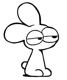 ambiguous_gender anthro half-closed_eyes looking_forward narrowed_eyes short_tail simple_background solo standing tail jaquin_s lagomorph leporid mammal rabbit monochrome