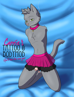 2_missing_limbs amputee anthro balls bottomwear clothed clothing collar crossdressing disability double_amputee erection erection_under_skirt foreskin genitals humanoid_genitalia humanoid_penis male miniskirt missing_all_arms missing_arm penis skirt smoking solo nx-42 domestic_cat felid feline felis mammal absurd_res hi_res