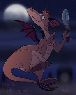 anthro claws dragon_wings flying hair half-closed_eyes head_wings holding_magnifying_glass holding_object magnifying_glass male mouth_closed narrowed_eyes nude paws scales smile solo tail tapering_tail text unusual_wing_placement wings atimon disney disney_parks epcot journey_into_imagination mythology the_great_mouse_detective walt_disney_world basil_(disney) figment dragon mythological_creature mythological_scalie scalie 2024 4:5 hi_res signature