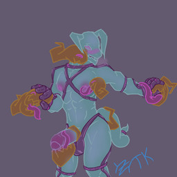 5_fingers abs balls bdsm blue_body blush bondage bondage_gear bound breath fingers forced genitals horn licking male muscular navel nibbling nipple_fetish nipple_lick nipple_play nipples oral orange_body penile penis penis_lick pink_sclera sex simple_background struggling tail tongue tongue_out trapknight grove_(game) grove_(regalbuster) invader_(regalbuster) ghost spirit 1:1 hi_res