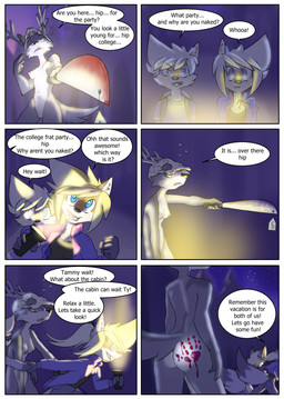 anthro blonde_hair blue_eyes bone breasts clothed clothing duo female genitals group hair machete male melee_weapon skull solo speech_bubble tail text trio vulva weapon young young_anthro young_female young_male galo tammy_(tycloud) tycloud canid canine fox mammal absurd_res comic english_text hi_res multiple_scenes cousins_(lore)