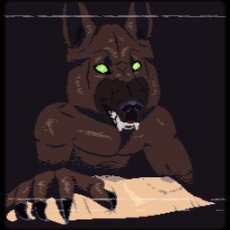 ambiguous_gender areola bared_teeth bite_mark brown_body brown_fur claw_marks claws duo first_person_view fur green_eyes looking_at_viewer male loose_noose mythology canid canine human humanoid mammal mythological_canine mythological_creature werecanid werecanine werecreature werewolf 1:1