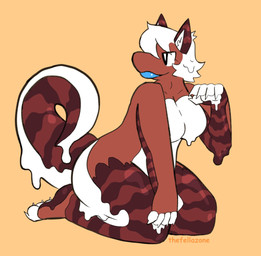3_toes 4_fingers anthro blue_lips brown_body candy dessert feet female fingers food lips multicolored_body orange_background pseudo_hair s'more simple_background solo striped_body stripes text toeless_(marking) toes two_tone_body white_body white_pseudo_hair bigsteppies food_creature living_candy artist_name
