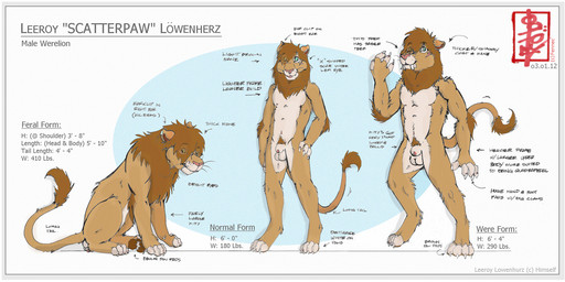 animal_genitalia anthro balls claws digitigrade ear_cuff fangs feral genitals lycanthropy male mane nude paws sabertooth_(anatomy) scatterpaw sheath solo tail tasteful_nudity teeth text tongue fennec_(artist) felid feline lion mammal pantherine werecreature werefelid werelion werepantherine digital_media_(artwork) hi_res model_sheet