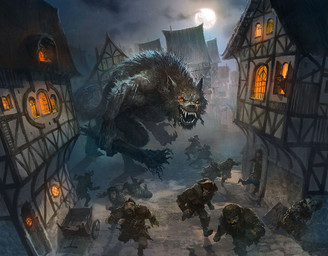 anthro brown_body brown_fur building full_moon fur group holding_tree house lamp male moon muscular muscular_anthro night open_mouth outside running size_difference town svetlin_velinov hasbro magic:_the_gathering mythology wizards_of_the_coast canid canine human mammal mythological_canine mythological_creature werecanid werecanine werecreature werewolf 2020 official_art