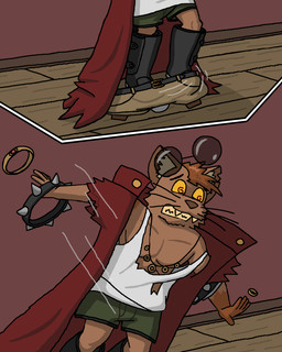 anthro armband boots bottomwear bottomwear_down boxers_(clothing) bracelet clothed clothing coat eyewear falling fangs footwear gem jewelry male muscular necklace oversized_clothing pants pants_down partially_clothed ring scared shirt shoes solo spiral_pupils sunglasses tank_top teeth topwear torn_clothing torn_ear trenchcoat tripping underwear wardrobe_malfunction whiskers myaxy domestic_cat felid feline felis mammal 4:5 absurd_res comic hi_res