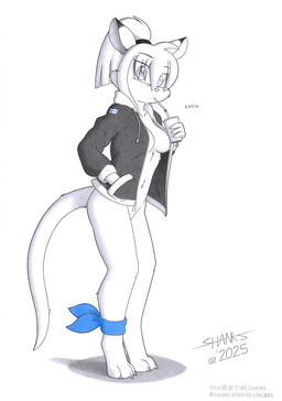 anthro beverage breasts clothing female hair hand_in_pocket holding_object jacket looking_at_viewer pockets solo topwear tirashanks_(artist) erja_(character) kangaroo macropod mammal marsupial hi_res