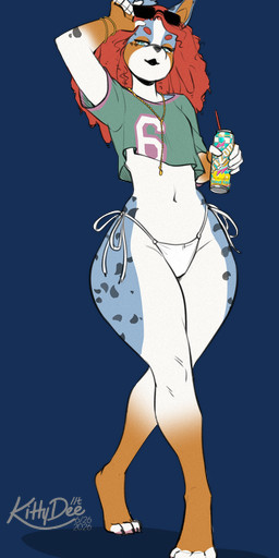 anthro biped border claws clothed clothed_anthro clothed_female clothing countershade_torso countershading feet female fingers front_view fur hair looking_at_viewer navel smile solo spots standing toes transparent_border kittydee canid canine canis domestic_dog mammal 2026 alpha_channel digital_drawing_(artwork) digital_media_(artwork) hi_res