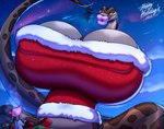 absurd_res ambiguous_gender big_breasts blush breasts busty_feral christmas christmas_clothing cleavage clothed clothing crossgender detailed_background digital_media_(artwork) duo english_text erect_nipples female female_feral feral fur hi_res holding_object holidays holly_(plant) huge_breasts hyper hyper_breasts hyper_lips kaa_(jungle_book) larger_female lips mammal mistletoe mouse murid murine nipple_outline nipples plant puckered_lips reptile rodent scalie scarf size_difference smile snake text the_jungle_book thick_lips walter_sache