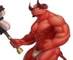 abs anthro beard biceps bulge clothing facial_hair hair horn male muscular muscular_anthro muscular_male navel nipples pecs pubes red_hair simple_background solo underwear white_background dudedle shibacream kemo_coliseum darius_(kemo_coliseum) bovid bovine cattle mammal absurd_res hi_res