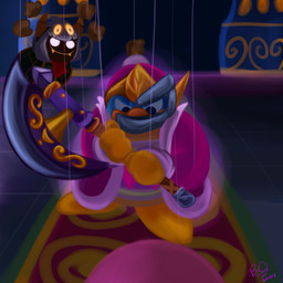 4_eyes 4_hands ambiguous_gender axe battle_axe blue_eyes clothing curved_horn detailed_background empty_eyes floating_hands group horn inside mask melee_weapon multi_eye multi_hand robe rug string trio weapon yellow_eyes screeadee kirby_(series) nintendo king_dedede kirby taranza arachnid arthropod avian bird penguin spider spidr waddling_head 1:1 2017 absurd_res hi_res