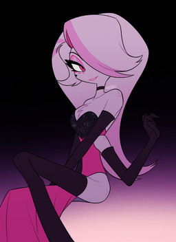 4_arms chest_tuft choker clothed clothing crossdressing drag_queen eyelashes eyeshadow freckled_shoulders freckles jewelry long_eyelashes makeup male multi_arm multi_limb necklace solo tuft wig enaic31 hazbin_hotel hellaverse angel_dust arachnid arthropod demon humanoid spider absurd_res hi_res
