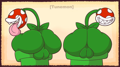 anthro backsack balls genitals looking_at_viewer looking_back looking_back_at_viewer male plant solo tongue tongue_out tunemon mario_bros nintendo elemental_creature flora_fauna piranha_plant hi_res