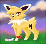 border feral male orange_border pink_eyes solo white_paws yeibyuwu nintendo pokemon alex_the_jolteon_(oc_by_alenky) eeveelution generation_1_pokemon jolteon pokemon_(species) hi_res