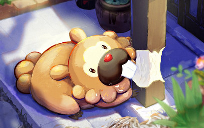 brown_body brown_eyes brown_fur buckteeth eating feral fur grass male plant solo teeth muraselelait nintendo pokemon bidoof generation_4_pokemon pokemon_(species) 2025