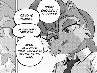 anthro cosplay crossover_cosplay dialogue eyebrow_through_hair eyebrows eyelashes female hair lidded_eyes necktie solo speech_bubble text translucent translucent_hair azul35art archie_comics chainsaw_man sega sonic_the_hedgehog_(archie) sonic_the_hedgehog_(comics) sonic_the_hedgehog_(series) makima_(chainsaw_man) sally_acorn ground_squirrel mammal rodent sciurid 2026 absurd_res comic crossover digital_drawing_(artwork) digital_media_(artwork) english_text hi_res meme monochrome