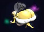 anthro anthrofied big_breasts breasts clothed clothing female hair holding_planet huge_breasts hyper hyper_breasts macro nipple_outline planet pokemorph smile solo space terra_macro kaboozle nintendo pokemon fan_character ruby_(pelleelle) eeveelution felid generation_1_pokemon jolteon mammal pokemon_(species)