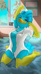 anthro beak bed big_breasts blue_body blue_feathers breasts calendar claws clock clothing feathers feet female forehead_gem furniture gem leaf morning navel neck_tuft non-mammal_breasts non-mammal_navel pillow shirt solo tail thick_thighs tired topwear tuft waking_up white_clothing white_shirt white_topwear wide_hips window mvikt viktoria_(mvikt) accipitrid accipitriform avian bird eagle 4k 9:16 absurd_res hi_res