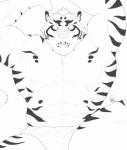 anthro clothed clothing fur male muscular muscular_anthro muscular_male simple_background solo topless greykenny_wolfz_(artist) nekojishi studio_klondike lin_hu felid mammal pantherine tiger 2017 black_and_white hi_res monochrome