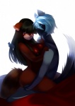 amber_eyes anthro black_hair blue_body blue_eyes blue_fur blue_hair bodily_fluids breasts duo female female_on_top female_penetrated fur hair interspecies licking licking_lips long_hair male male/female male_on_bottom male_penetrating male_penetrating_female nude on_bottom on_top penetration red_body saliva self_lick sex short_hair simple_background sitting tail tongue tongue_out white_background kanel lucifer_(kanel) sayuri ailurid canid canine canis mammal red_panda wolf digital_media_(artwork) hi_res